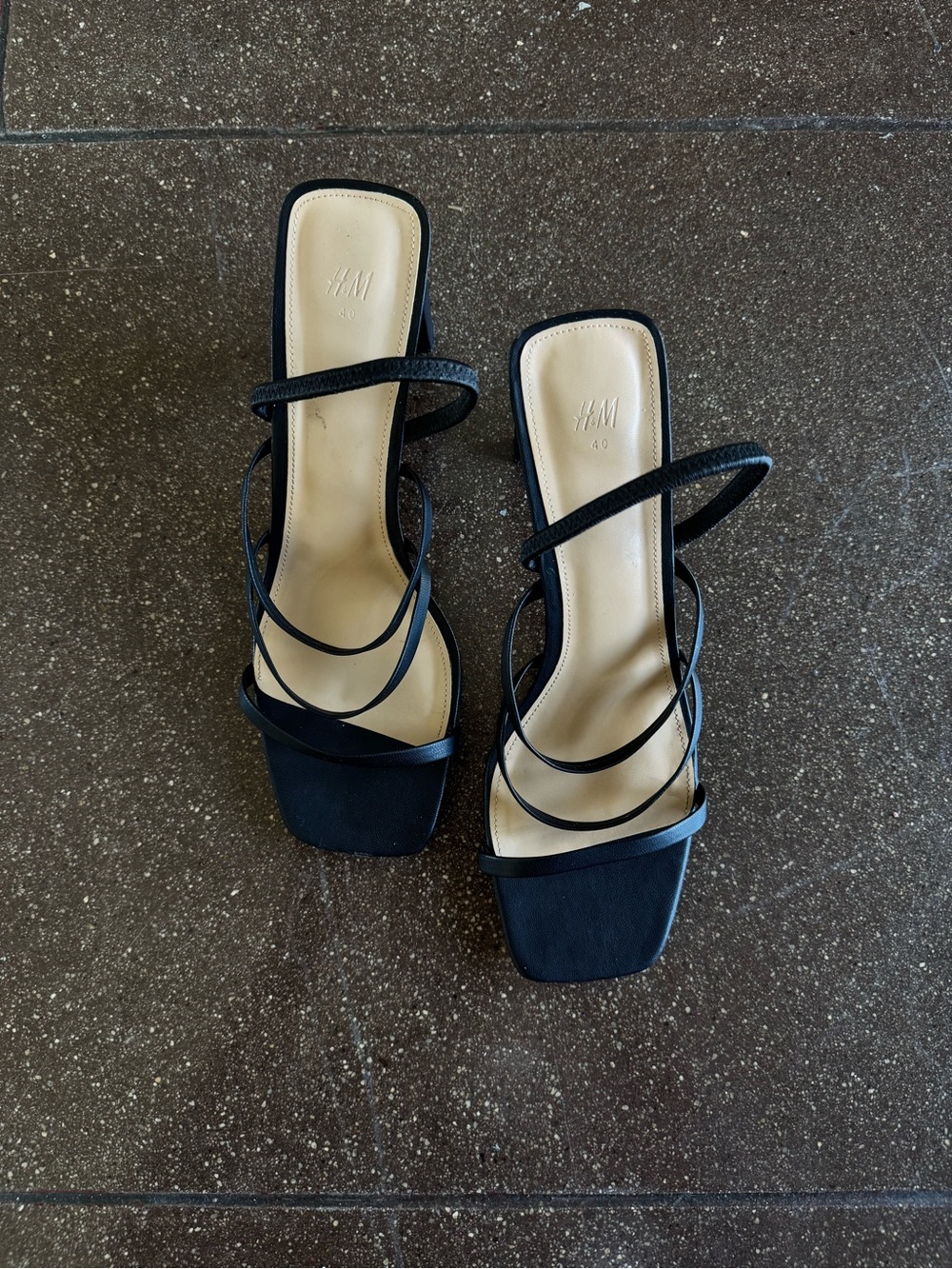 H&M Black Multi-Strap Square-Toe Heeled Sandals